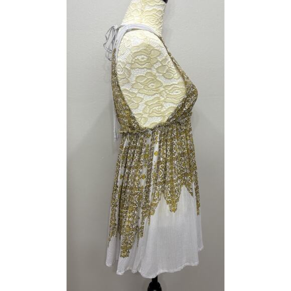 FP One Free People Womens XS‎ V-Neck Mini Dress Green Yellow Buttons Sleeveless - Picture 4 of 10